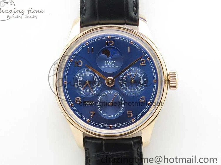 MIROTIME 0304 Premium Portugieser Perpetual Calendar IW503302 RG V9F 1:1 Best Edition Blue Dial on Black Leather Strap A 7098